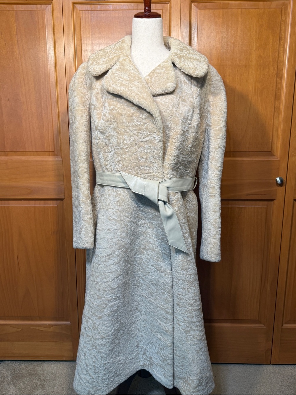 Vintage Dyed Lamb Fur Made in Yugoslavia Long Coat with Belt